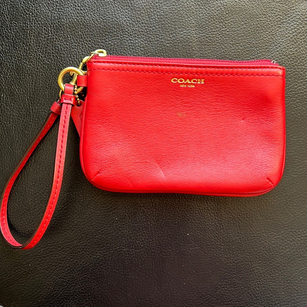 Red Leather Coach Wristlet